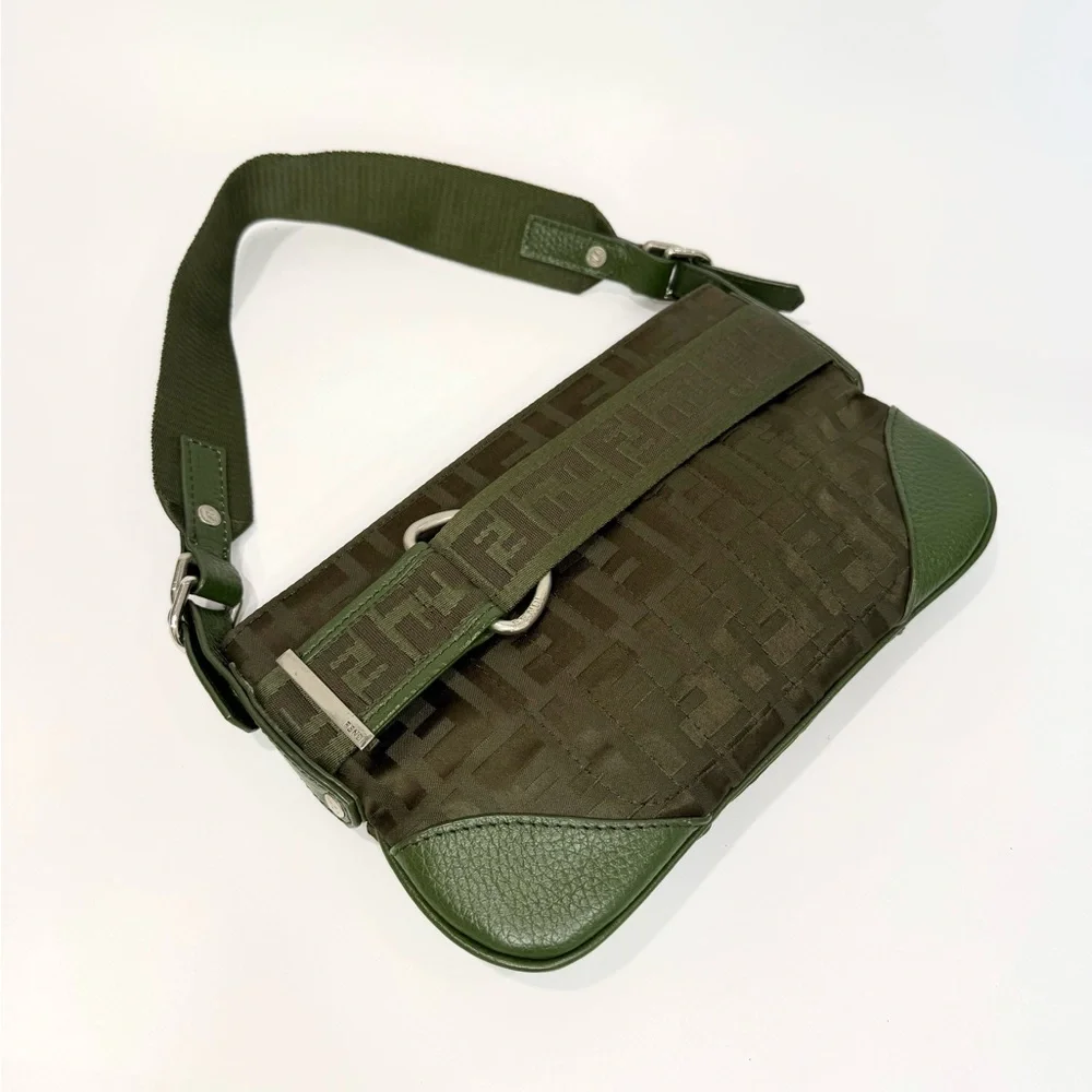 ✨SOLD✨ Vintage Fendi Green Zucca Shoulder Bag - Picture 10 of 13